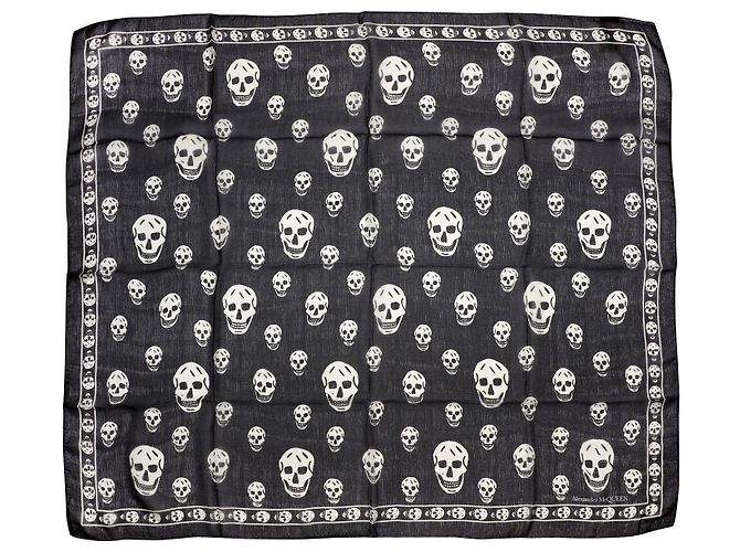 alexander mcqueen Skull silk scarf black white - view 3