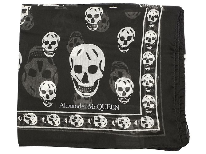 alexander mcqueen Skull silk scarf black white - view 4