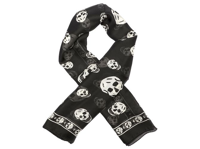alexander mcqueen Skull silk scarf black white - view 5
