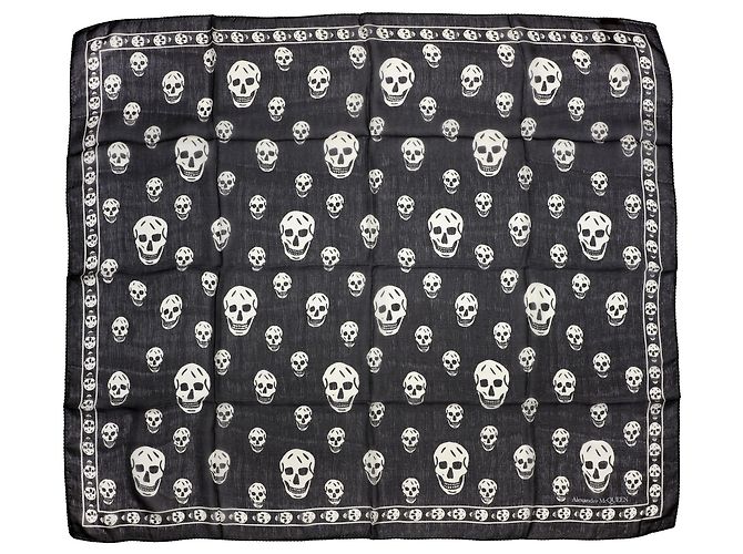 alexander mcqueen Skull silk scarf black white - view 7