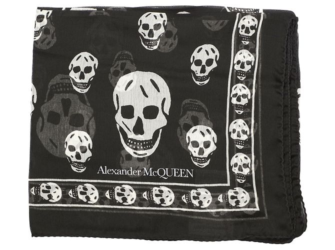 alexander mcqueen Skull silk scarf black white - view 8