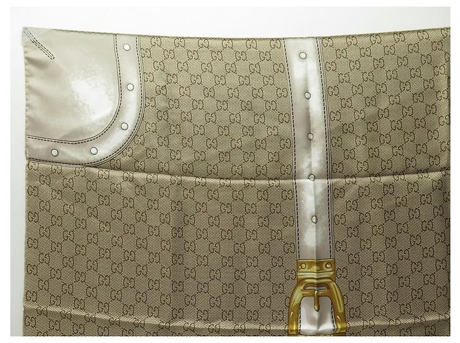 sciarpa gucci nuova 1875 MONOGRAMMA QUADRATO IN SETA MARRONE GG 70 Nuova sciarpa - vista 2