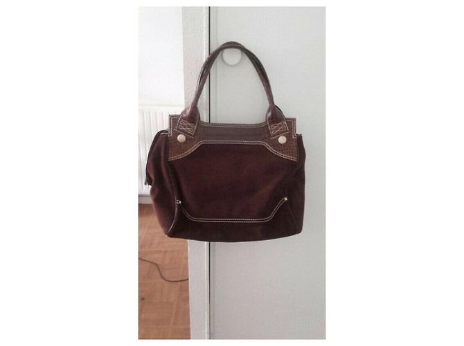 Lancel Borsa a mano in crosta di vitello stile coccodrillo. Marrone scuro - vista 2