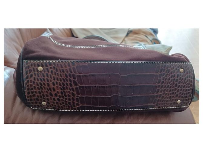 Lancel Borsa a mano in crosta di vitello stile coccodrillo. Marrone scuro - vista 6