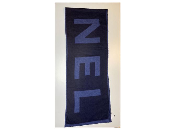 Chanel New Cashmere & Silk Schal Schwarz Marineblau - Ansicht 2