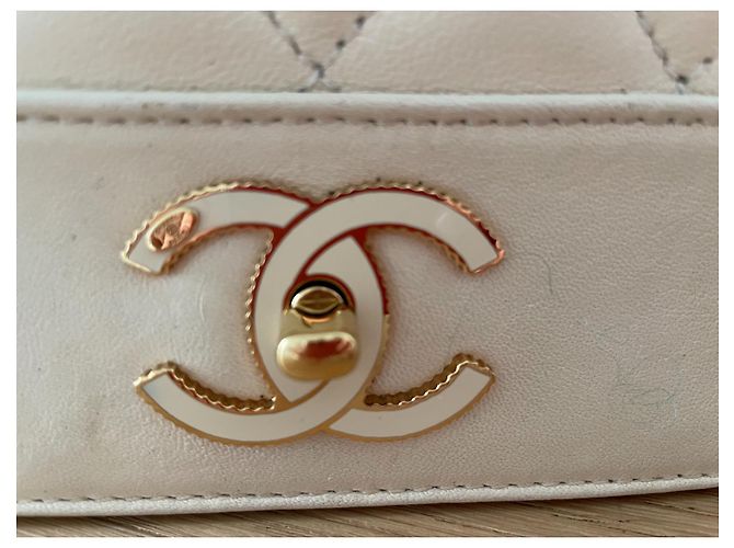Chanel Mademoiselle Borsa a mano in pelle beige oro Gold hardware - vista 3