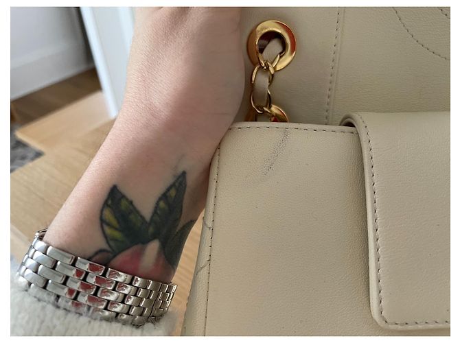 Chanel Mademoiselle Borsa a mano in pelle beige oro Gold hardware - vista 6