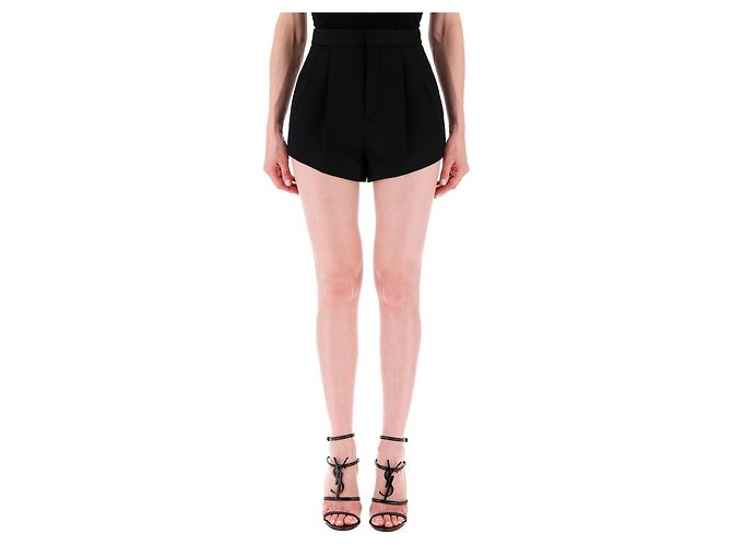 Saint Laurent Shorts de lã sob medida de cintura alta - vista 2