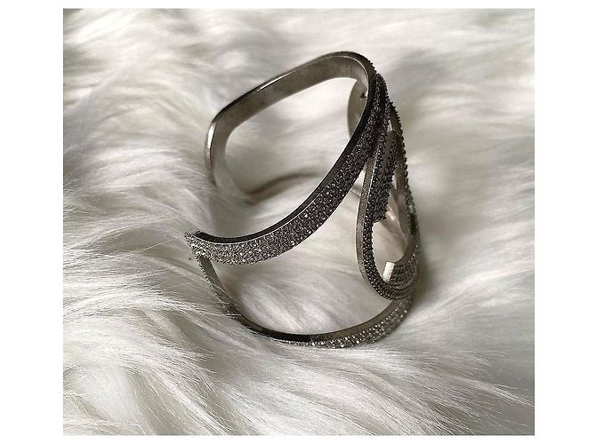Braccialetto grande con cristalli Chanel CC Argento - vista 6