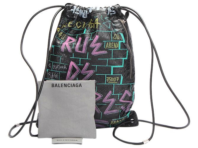 Mochila Balenciaga de cuero negro con cordón Graffiti Explorer - vista 10