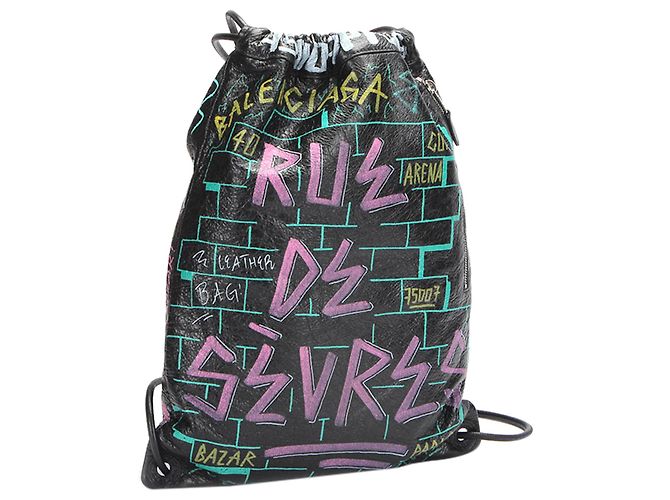 Mochila Balenciaga de cuero negro con cordón Graffiti Explorer - vista 2
