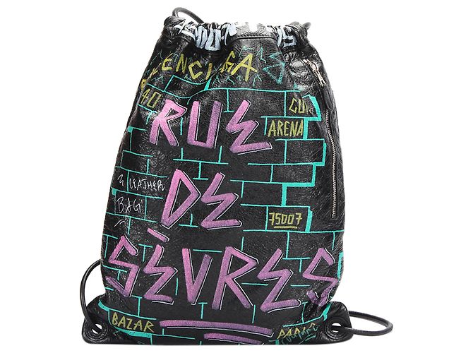 Mochila Balenciaga de cuero negro con cordón Graffiti Explorer - vista 3