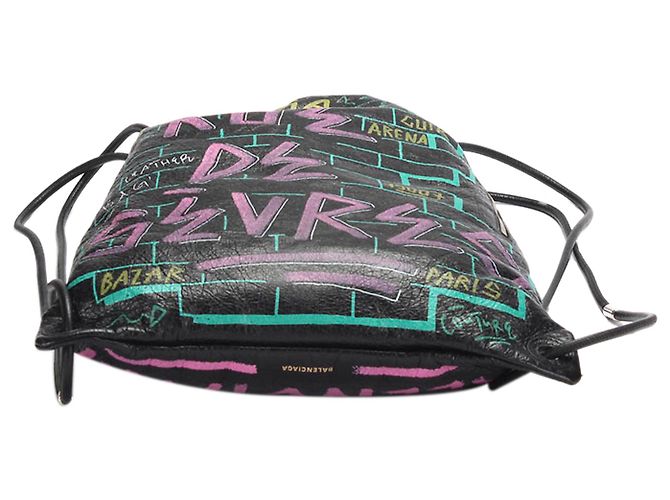 Mochila Balenciaga de cuero negro con cordón Graffiti Explorer - vista 4
