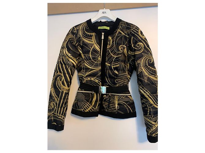 Chaqueta acolchada Versace negra con estampado dorado Negro - vista 2
