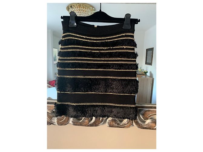 Falda Balmain de tweed negra con costuras doradas Negro - vista 2