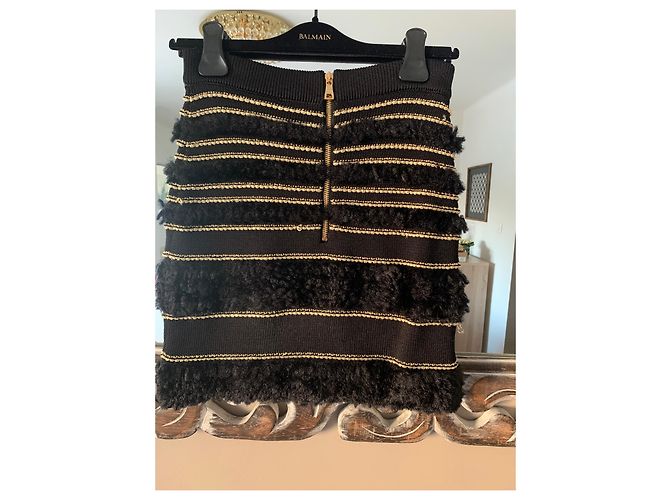 Falda Balmain de tweed negra con costuras doradas Negro - vista 3
