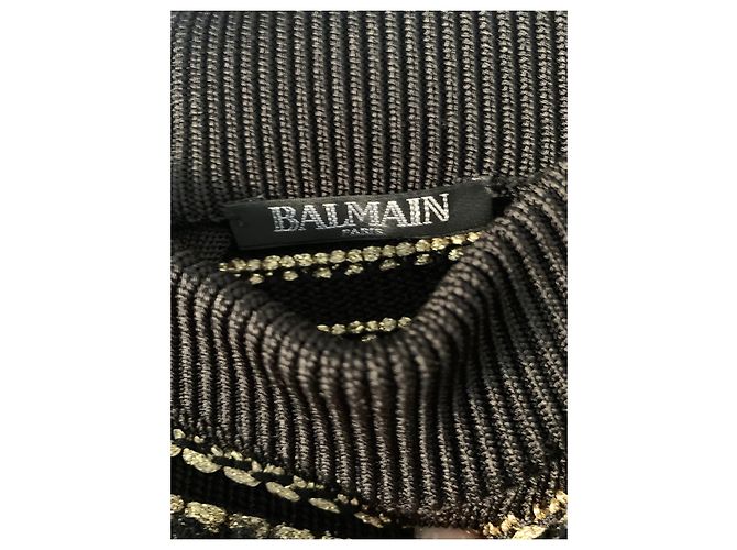 Falda Balmain de tweed negra con costuras doradas Negro - vista 4