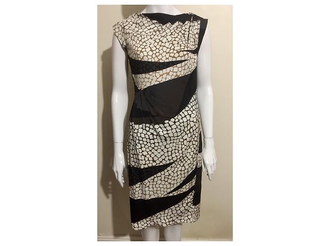 Diane Von Furstenberg Vestido DvF de seda Mattie con estampado abstracto Castaño Negro Beige - vista 2
