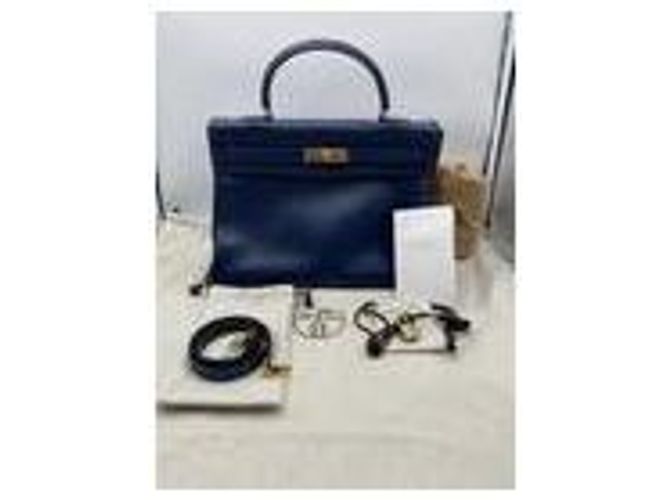 Hermès Kelly 35 Hardware de ouro ,  Com alça de ombro, cadeado e chaves Azul - vista 8
