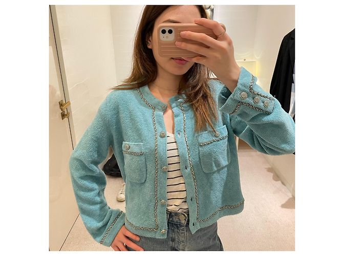 Giacca Chanel Blu Azur in cotone e poliammide Taglia 44 - vista 3