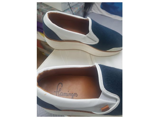 Scarpe Slip On Platform Flamingos Pelle Bianca Blu Navy - vista 2