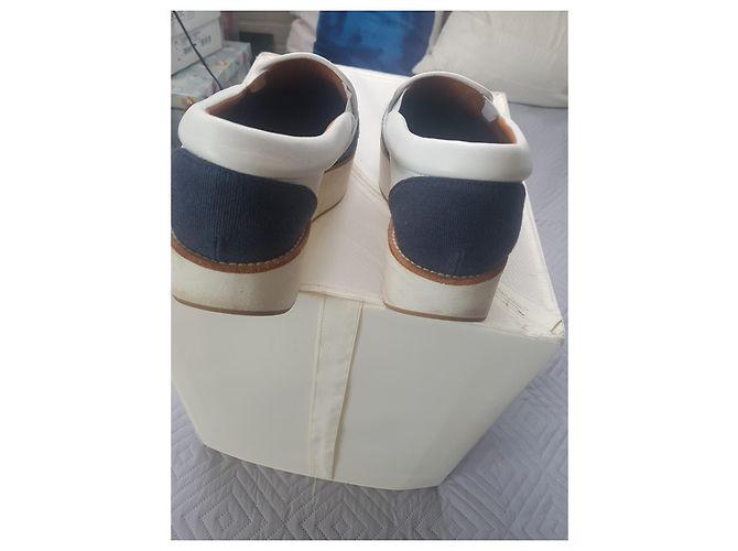 Scarpe Slip On Platform Flamingos Pelle Bianca Blu Navy - vista 3