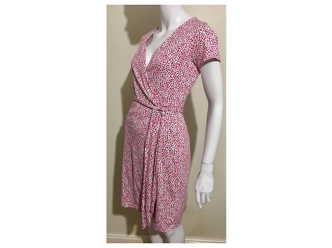 Diane Von Furstenberg DvF New Julian Two Wickelkleid aus Seidengemisch Schwarz Pink Weiß - Ansicht 3