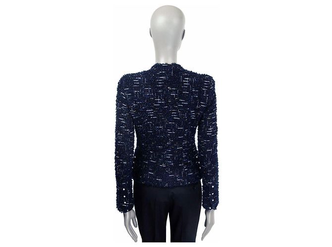 Chanel Jacke Tweed / Perlen Schwarz Silber Kupfer Marineblau - Ansicht 2