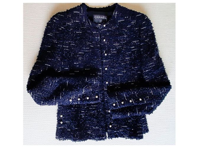 Chanel Jacke Tweed / Perlen Schwarz Silber Kupfer Marineblau - Ansicht 3