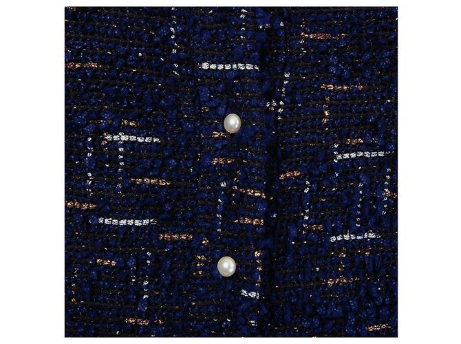 Chanel Jacke Tweed / Perlen Schwarz Silber Kupfer Marineblau - Ansicht 7