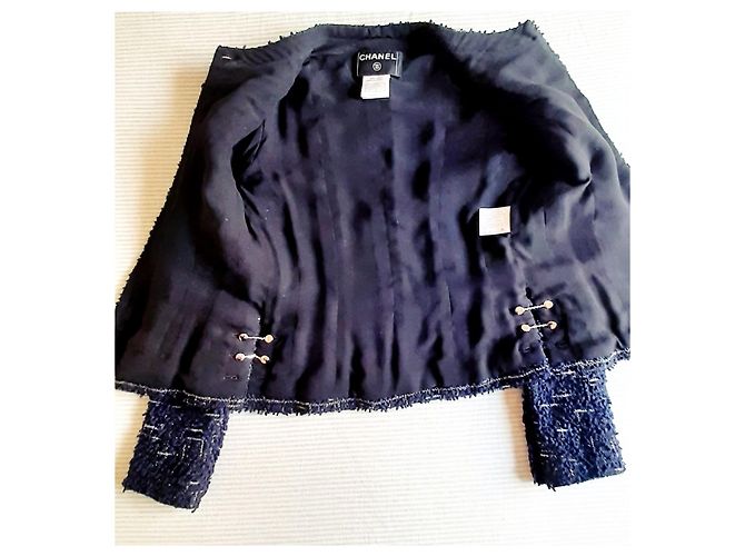 Chanel Jacke Tweed / Perlen Schwarz Silber Kupfer Marineblau - Ansicht 8