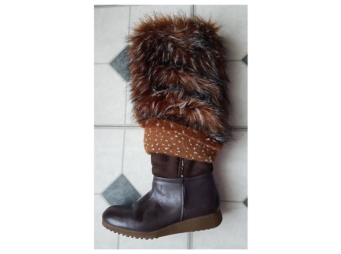 Tosca Blu - Botas yeti moon de piel marrón y pelo sintético Beige Marrón claro Marrón oscuro - vista 4