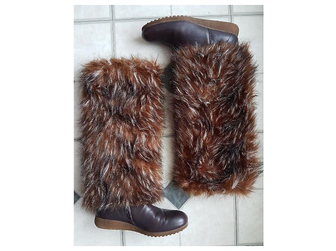 Tosca Blu - Botas yeti moon de piel marrón y pelo sintético Beige Marrón claro Marrón oscuro - vista 5