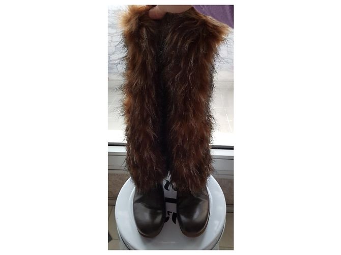 Tosca Blu - Botas yeti moon de piel marrón y pelo sintético Beige Marrón claro Marrón oscuro - vista 8