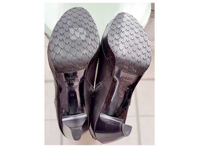 Autre Marque MARE - NEUF - Black leather boots with open toe rock Gothic style heel with silver chains Silvery - view 6