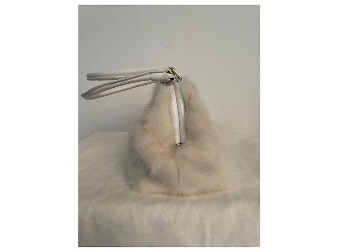 Borsa a mano Nando Muzi in pelle bianca e pelliccia di coniglio ecru Bianco Crudo - vista 3