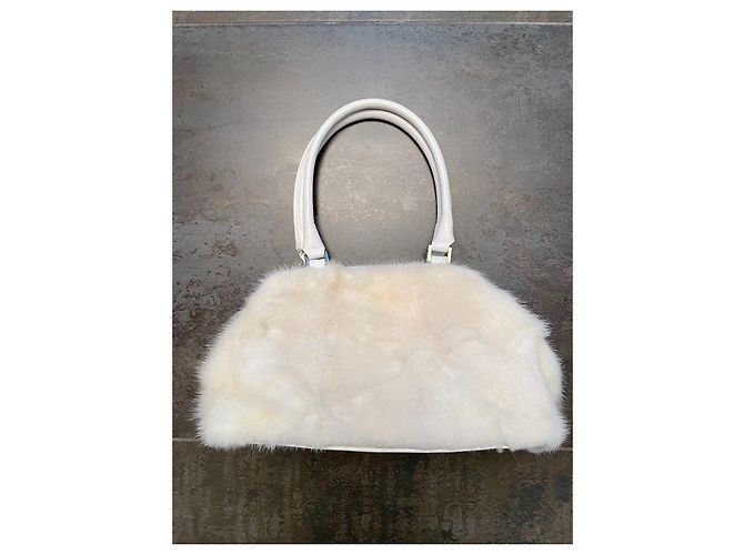 Borsa a mano Nando Muzi in pelle bianca e pelliccia di coniglio ecru Bianco Crudo - vista 4
