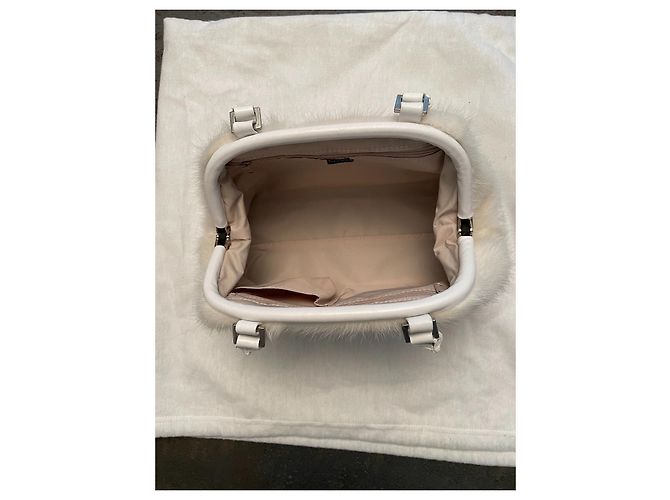 Borsa a mano Nando Muzi in pelle bianca e pelliccia di coniglio ecru Bianco Crudo - vista 6