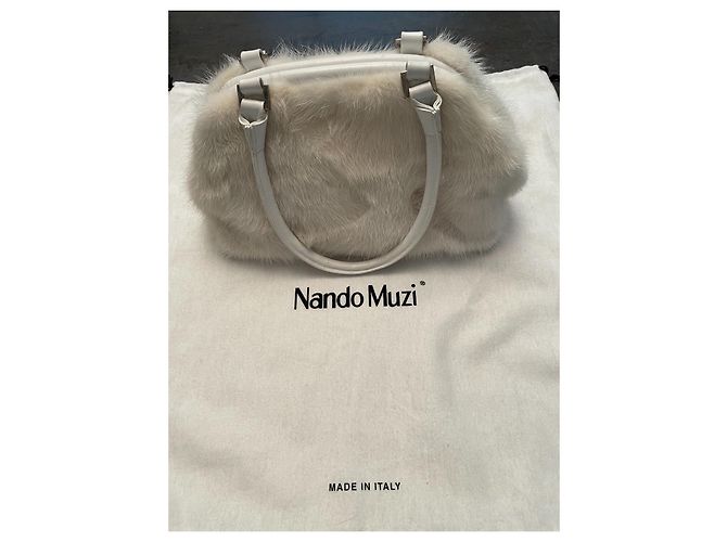 Borsa a mano Nando Muzi in pelle bianca e pelliccia di coniglio ecru Bianco Crudo - vista 8