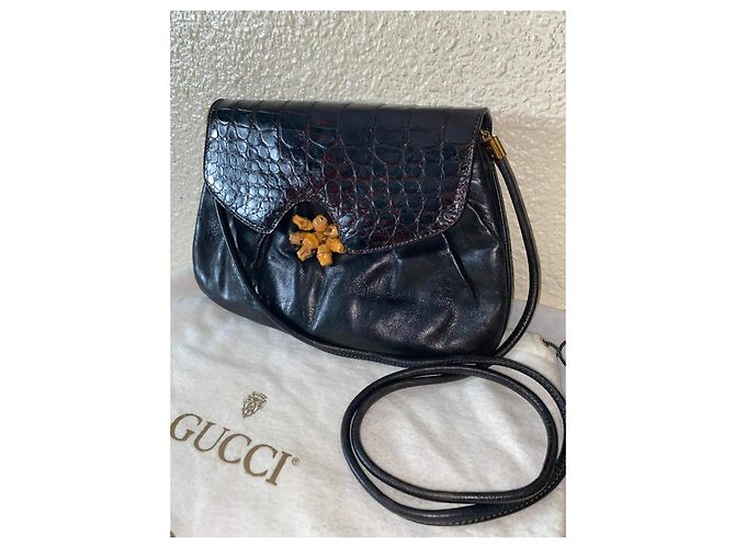 Borsa a tracolla Gucci in pelle di coccodrillo marrone scuro - vista 10