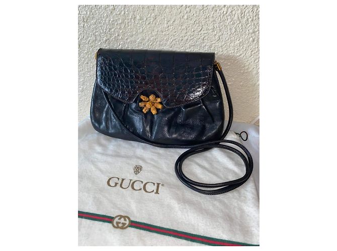Borsa a tracolla Gucci in pelle di coccodrillo marrone scuro - vista 11