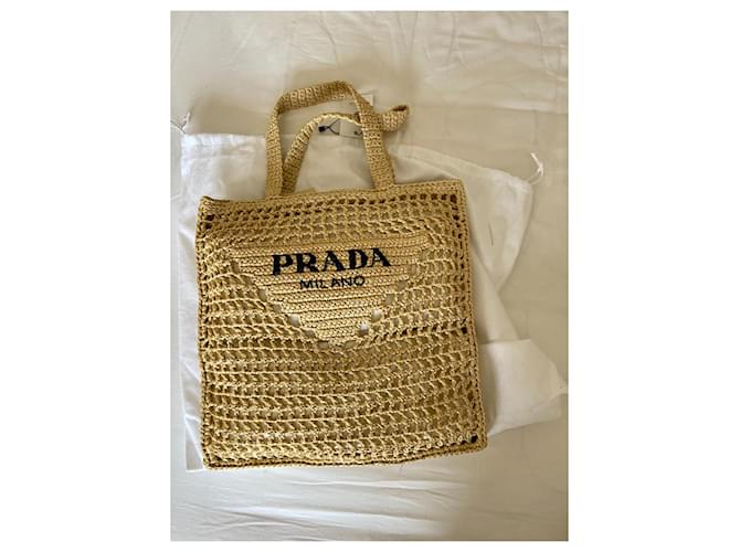 Tote Prada Handtasche Beige Stroh - Ansicht 2
