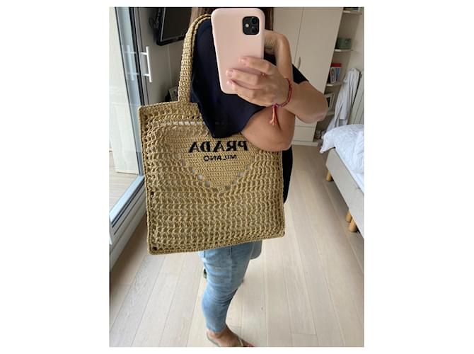 Tote Prada Handtasche Beige Stroh - Ansicht 3