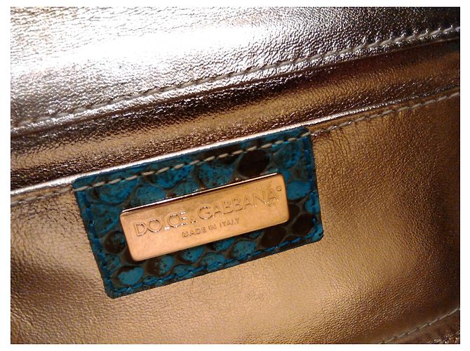 Dolce & Gabbana POCHETTE DOLCE e GABBANA EN CUIR AVEC INSERTS EN PYTHON Argenté Turquoise Bijouterie dorée - vue 3