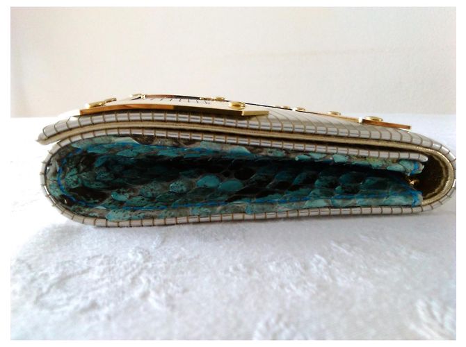 Dolce & Gabbana POCHETTE DOLCE e GABBANA EN CUIR AVEC INSERTS EN PYTHON Argenté Turquoise Bijouterie dorée - vue 5