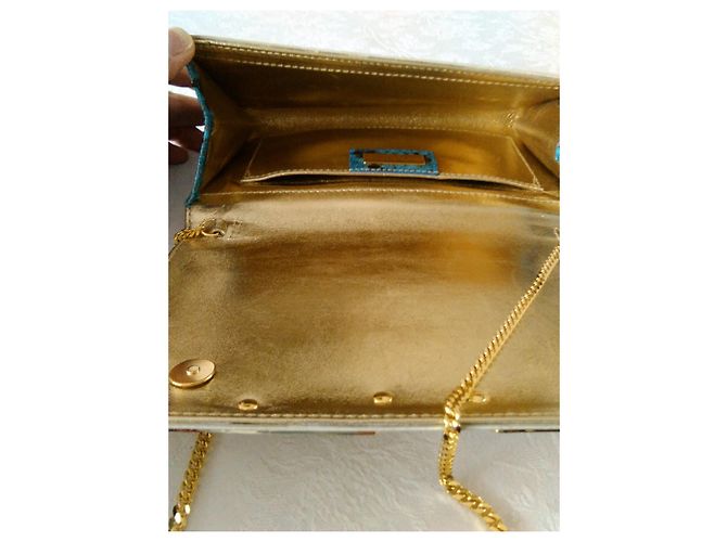 Dolce & Gabbana POCHETTE DOLCE e GABBANA EN CUIR AVEC INSERTS EN PYTHON Argenté Turquoise Bijouterie dorée - vue 7