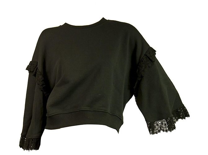 MSGM Mangas largas anchas negras w. Suéter Crop Top De Algodón De Encaje Talla S Negro - vista 6