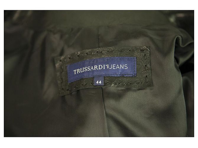 Jaqueta Trussardi Jeans Preto Couro Afastado Designer Biker Tamanho 44 - vista 3