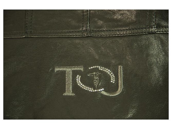 Jaqueta Trussardi Jeans Preto Couro Afastado Designer Biker Tamanho 44 - vista 5