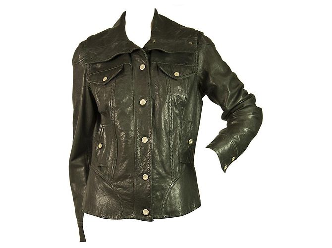 Jaqueta Trussardi Jeans Preto Couro Afastado Designer Biker Tamanho 44 - vista 7